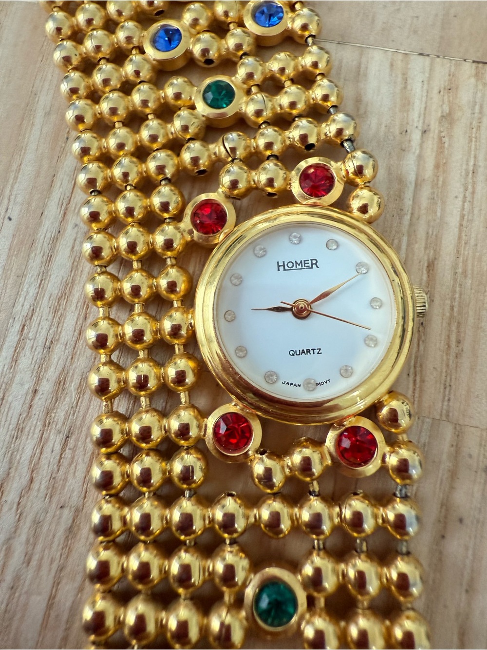 Vintage Homer ladies gold tone colorful accents chunky watch NEW BATTERY